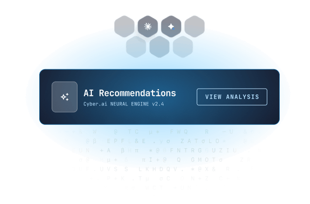 AI Recommendations panel with Cyber.ai Neural Engine v2.4 and a View Analysis button.