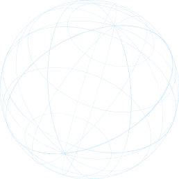 Blue wireframe sphere with intersecting curved lines on black background.